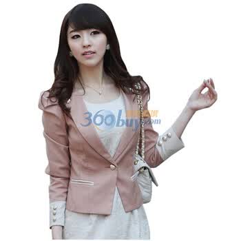 韩都衣舍 韩国小西装秋冬季新品女韩版泡泡袖小西装HC1189 粉色 L