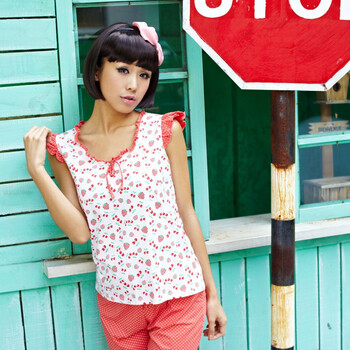 Gainreel歌瑞尔 家居服美丽情缘女装运动纯棉休闲情侣睡衣可爱家居服套装 红色 XL