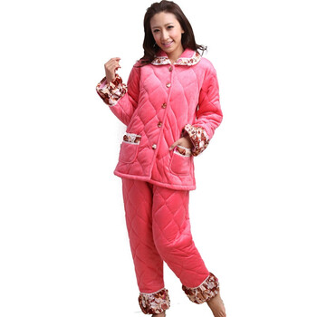 荻嘉茂 秋冬新款 超柔珊瑚绒加厚家居服套装 3031 桃红 XXL