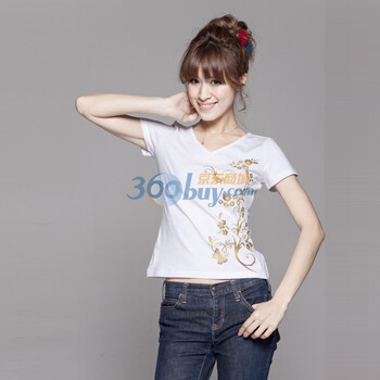 百依秀子 印花女装烫金小花时尚短袖T恤2012-B226 白色 L