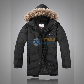 valianly 2011新款男士中长款羽绒服貉子帽毛防水透气保暖2168黑色54/XXL/185