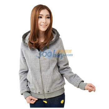 洛熙 RR 秋冬女带帽加绒烫钻厚呢绒短款外套1129100 花灰 XL