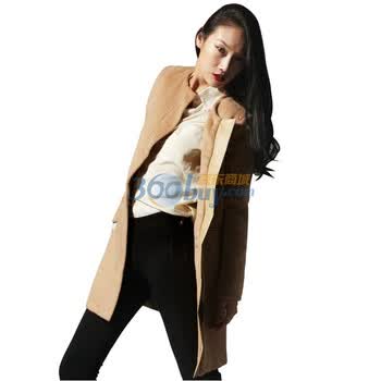 拉维亚 2011新冬装 女毛呢外套英伦风 百搭修身皮毛呢大衣 WW02 卡其色 L