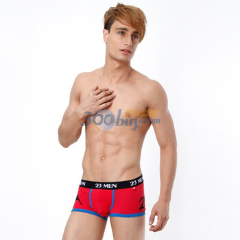 爱杉士23MEN 男士足球运动精梳棉平角内裤D05 红色 XXL
