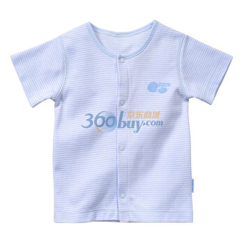 贝贝怡 夏装条纹前开扣短袖上衣 BC320 淡蓝 3岁/身高100cm