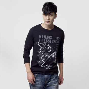 KAMA卡玛 男士印花字母图案长袖T恤2311511 黑色 XXL