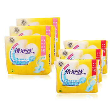 倍舒特棉柔纤巧日用240mm/3包+夜用350mm/3包 组合卫生巾 共60片