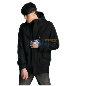 圣迪奥sdeerhe 男装 冬休闲百搭连帽羊毛呢大衣1471995 黑色 XXL