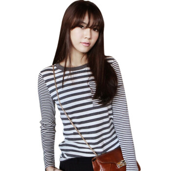 时尚起义 冬装韩国进口条纹柔软舒适T恤 女569730 灰色 one