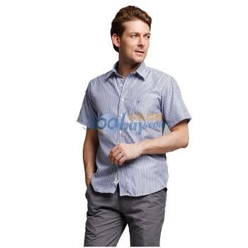 【FEEL MIND】男装条纹夏日清凉系列短袖衬衫 12-11806 蓝色 XL