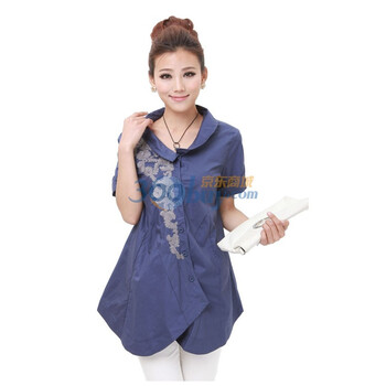 韩宿 2012西装新品女式短袖纯棉印花衬衫32-2036 兰灰 XXL