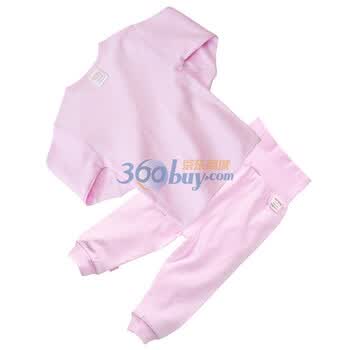 贝贝怡 BB308-503 肩开扣上衣高腰护肚裤 婴儿童装内衣套装 淡粉 90码