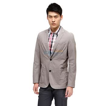 Jack Jones/杰克琼斯 西服 纯棉竖条纹两粒扣开叉西服C(灰)|211208004100 195/112A/XXXL