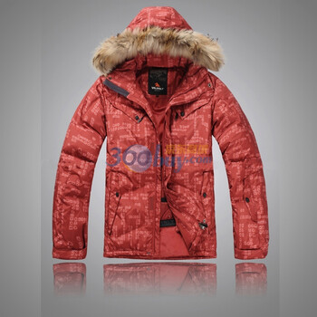 valianly 2011新款男款羽绒服 滑雪服 花色貉子帽毛防水防风透气保暖2156红色54/XXL/185