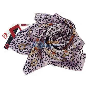 伊点饰品　ELENADIVIES 热销　浪漫豹纹链条印花时尚简约小方巾081100281　丝巾 咖啡色