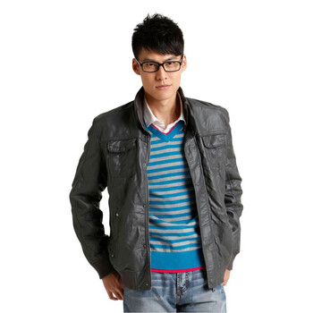 Jack Jones/杰克琼斯外套仿皮立领拉链男士皮衣B(深灰)|211421001101 195/112A/XXXL