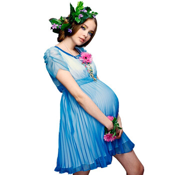 惠葆孕妇时装 夏装 雪纺丝百褶飘逸连衣裙 孕妇裙H211Q8326 蓝色 L