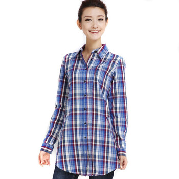 唐狮Tonlion女加绒格子中长款衬衫110421015402 大红 XL
