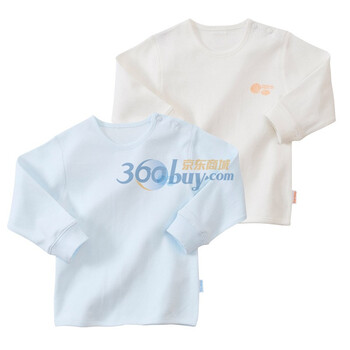 贝贝怡（bornbay） 2J308 宝宝服 肩开扣上衣 宝宝童装内衣2件组合装 米白和淡蓝 90码