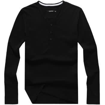ShopZoom男装秋季必备时尚修身款V领长袖T恤[T2063] 黑色 XXL