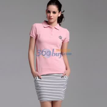 敦印Doin 2012新款 纯棉翻领学院风刺绣多色女款POLO衫 T30010 粉红 XL
