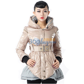 Bessie 2011女款撞色拼接带帽加厚保暖修身羽绒服AE003 米色 XL