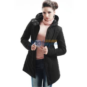 百普拉姿BIOPLAZM新款冬装2011女装品牌棉衣棉服修身加厚外套长款 黑色 XL