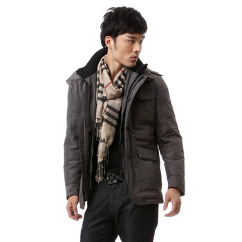 蓝冰 男 水波纹休闲园角中长款 羽绒服 ^@^BB57550 咖啡灰 185/100A(XL)