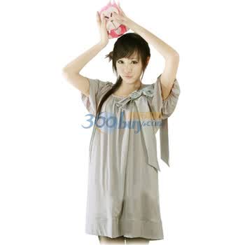 莱薇妈咪时尚韩版孕妇装 春夏装 蝴蝶结韩国孕妇连衣裙新款96237 浅灰色 M