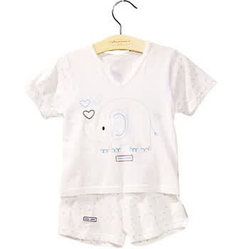 皇家宝贝 男女童夏纯棉新生儿衣服短袖V领套装R50142 蓝色 100