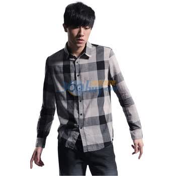 圣迪奥sdeerhe 男装秋 复古学院风格纹衬衫灰1370594 灰色 XL