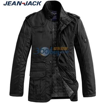 简杰克 JEANJACK 2012春秋装新款男中长款立领休闲棉衣男外套 简行之 黑色 XL