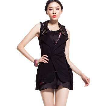 【IAIZO高端】 欧美风品质女装 2011新款黑色烫钻马甲 黑色 XL