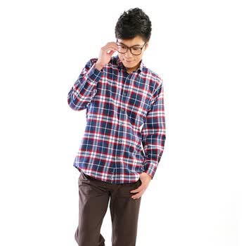 墨森尼MOSONNY英伦格调经典格纹磨毛保暖衬衫领尖扣休闲红蓝格M0880M033 如图 44