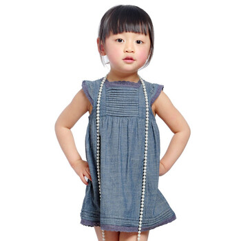 憨笔熊 2012夏装新款 宝宝服饰 女婴全棉薄型牛仔 萝莉蕾丝花边连身裙 31299 浅牛仔蓝 6/9月