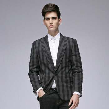 GXG 秋季新品 男士时尚格纹休闲（黑灰格）西服 #03101426 XXXL