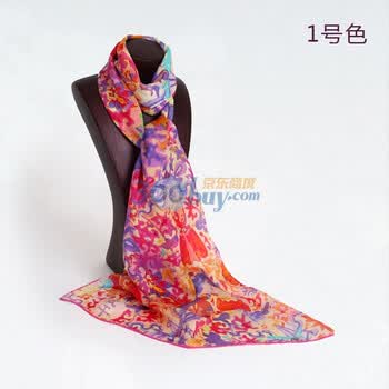 宝石蝶正品真丝长巾长款纱巾抽象油画新款女款丝巾如意 深紫色