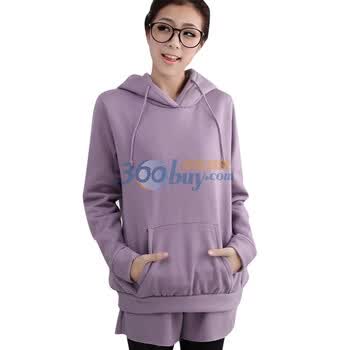 韩都衣舍 韩国卫衣套装秋冬装新品纯色长袖带帽女卫衣套装HG0008 浅紫 L
