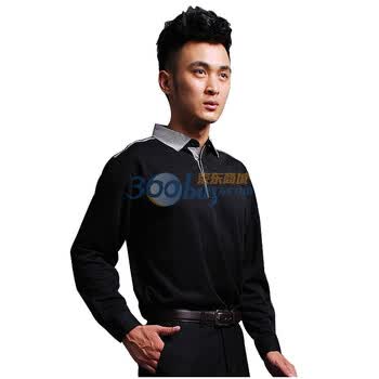 【V3 MAN】2011秋季新品细格撞色领男士长袖T恤3611 黑色 S