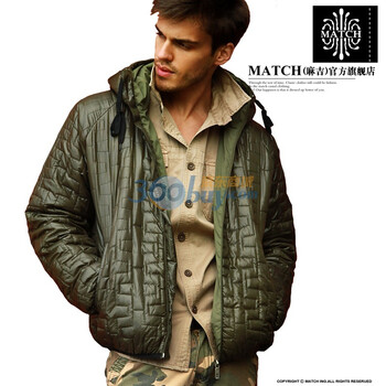 麻吉/MATCH 新品 纯棉时尚轻棉服薄外套 连帽外套 G350 军绿色 XL