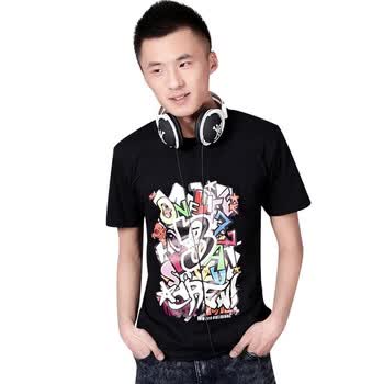 韩都衣舍 韩国2012新春新款韩版男装纯棉短袖T恤OD2011 黑色 L