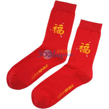 棉花共和国 Cotton RepubLic 喜庆金福 女士中筒提花袜 52193114 红色 均码