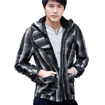 诠渡良品trenduality 秋冬保暖男士防风连帽毛呢风衣#81600 黑色 XXL