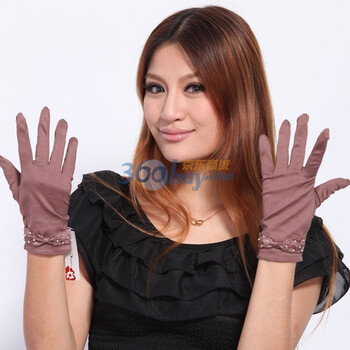 伊点饰品 ELENA DIVIES 新款 时尚蕾丝拼接蝴蝶结缀饰女款手套 062100008 咖啡色 M
