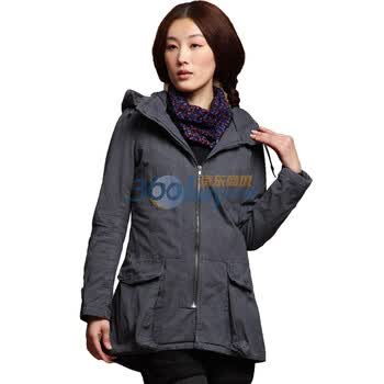 茵曼 INMAN 新款连衣帽长款军装式棉衣 JC20089 深灰色 XL