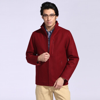 IZOD 2011新品毛呢拉链立领中长款男士风衣 1061903203400暗红XL(180/98A)