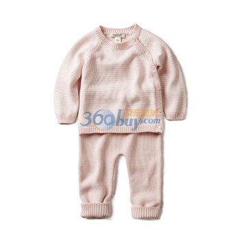 dave&bella 春款新品 经典条纹宝宝纯棉分体套装/婴儿套装 1153 粉红白色 80(24M)