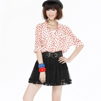 蒂蒂卡娜/TT.COLOR 2012新款女装 可爱淑女 半透明 波点 印花衬衫C06 红色花纹 M