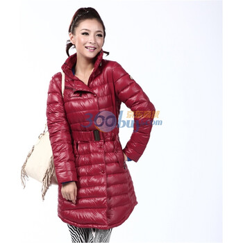 波司登2011新品秋羽绒服 女时尚轻薄修身中长款 BR2150酒红色185/104A(XXXL)