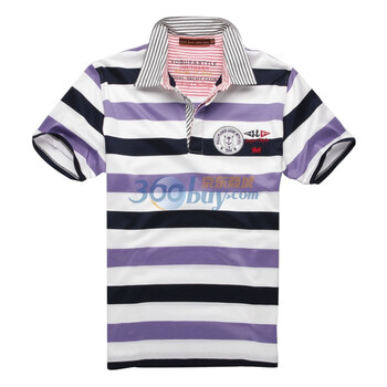 浪氏威尔lansiwear2012春夏时尚短袖大彩条 polo反领丝光棉T恤LSAJT120 紫色 54